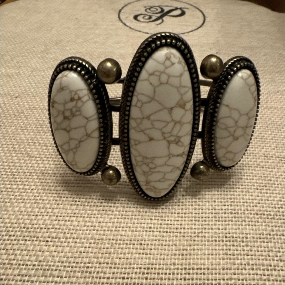 Plunder Design Jewelry Winston Cream Oval Antique Bronze Hinged Bangle Bracelets